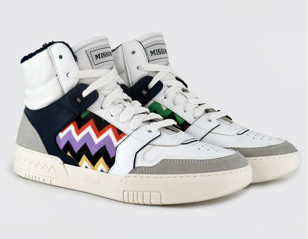Missoni Basket High Luxury Sneaker White Blue Leather 5 M 6.5 W 37 EU NIB Unisex